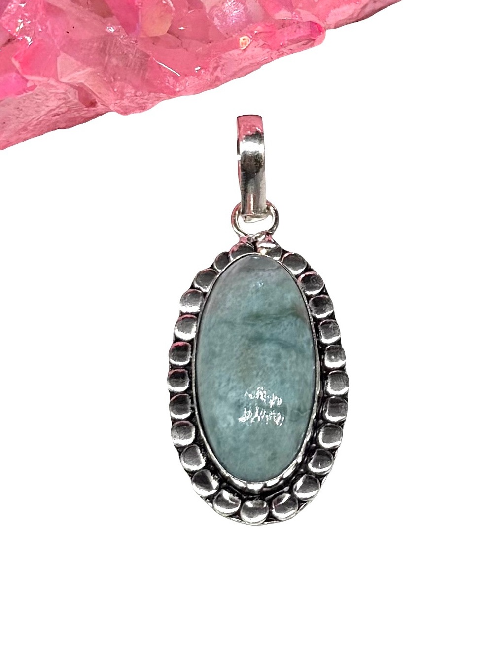 Larimar Necklace Pendant 925 Sterling Silver Overlay Oval Stone Blue